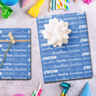 Hoja De Papel De Regalo Personalizado de Guay Nombre azul Tipografía Cumpl