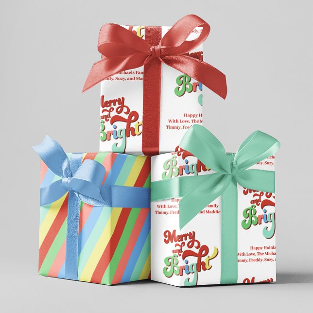 Hoja De Papel De Regalo Personalizado de los Navidades Retro Merry y Brigh (Wrapping paper set with three sheets of gift wrap. )