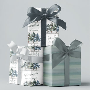 Hoja De Papel De Regalo Personalizado de Pinos Árboles de Agua de Invierno