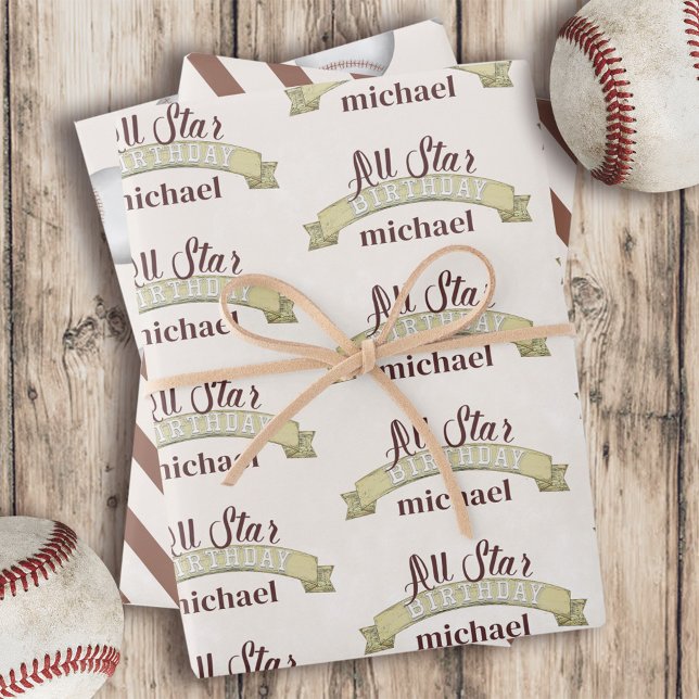 Hoja De Papel De Regalo Personalizado del partido de cumpleaños de béisbol (Subido por el creador)