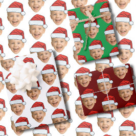 Hoja De Papel De Regalo Personalizado Face Photo Santa Hat Navidades