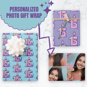 Hoja De Papel De Regalo Personalizado Foto 15 cumpleaños Velas de Quinceañ