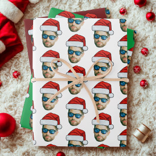 Hoja De Papel De Regalo Personalizado gracioso de cara Foto de Santa Claus