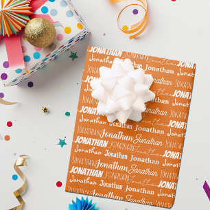 Hoja De Papel De Regalo Personalizado Guay Naranja Nombre Tipografía Cumpl