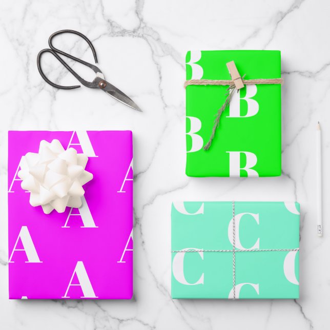 Hoja De Papel De Regalo Personalizado moderno de neón verde magenta acua i (Anverso)