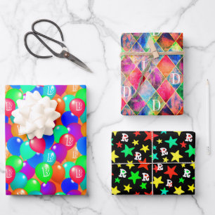 Hoja De Papel De Regalo Personalizado monograma inicial colorido moderno e