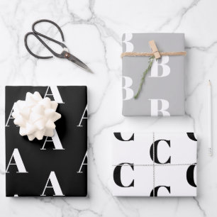Hoja De Papel De Regalo Personalizado Monograma inicial Letra blanco negro