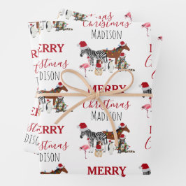 Hoja De Papel De Regalo Personalizado Navidades divertidos Animals Santa H