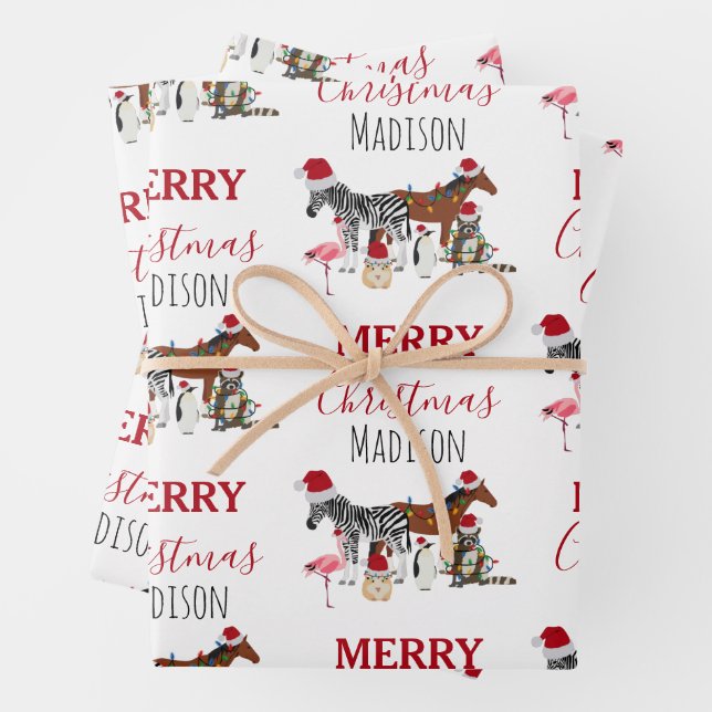 Hoja De Papel De Regalo Personalizado Navidades divertidos Animals Santa H (In situ)