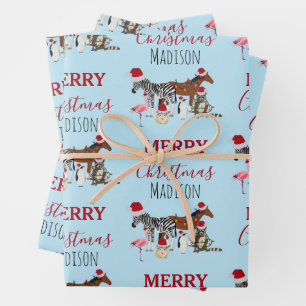 Hoja De Papel De Regalo Personalizado Navidades divertidos Animals Santa H