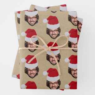 Hoja De Papel De Regalo Personalizado Navidades divertidos de Santa Hat Fa