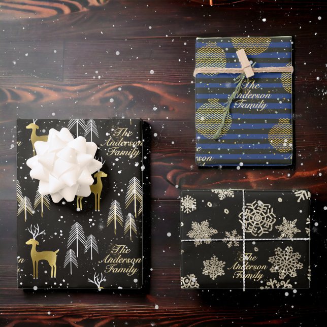 Hoja De Papel De Regalo Personalizado Nombre Familia Navidades de oro metá (Subido por el creador)