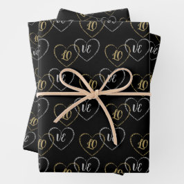 Hoja De Papel De Regalo Personalizado Pareja Corazón Encanta Oro Plateado,