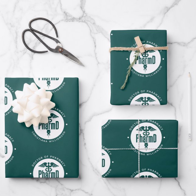 Hoja De Papel De Regalo Personalizado PharmD Médica de Graduación Farmacéu (Anverso)