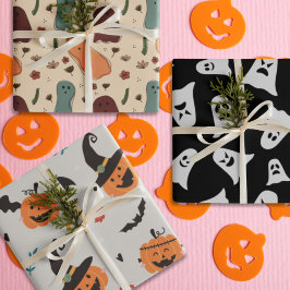 Hoja De Papel De Regalo Personalizado Spooky fantasmas y calabazas retro