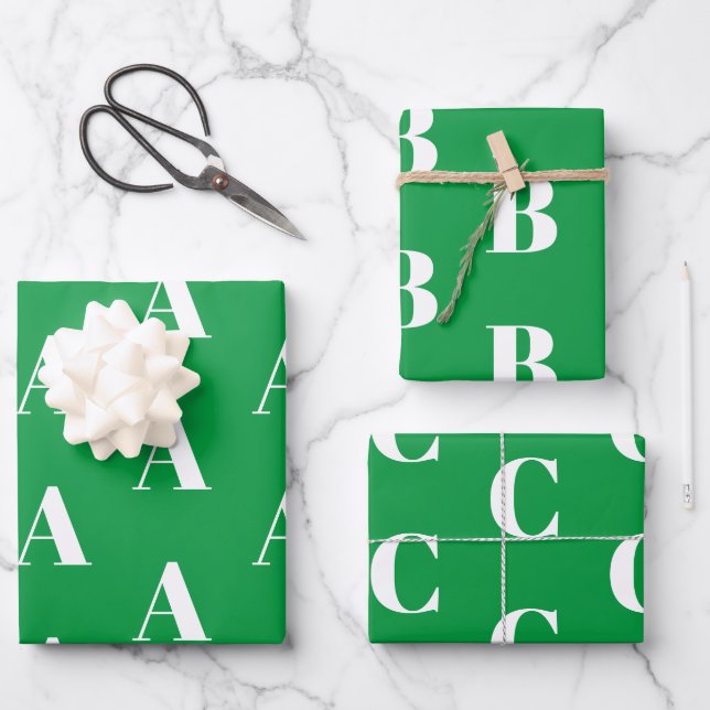 Hoja De Papel De Regalo Personalizar con monograma inicial Carta blanca ve (Anverso)