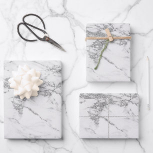 Hoja De Papel De Regalo Personalizar de mármol Purpurina plateado de lujo