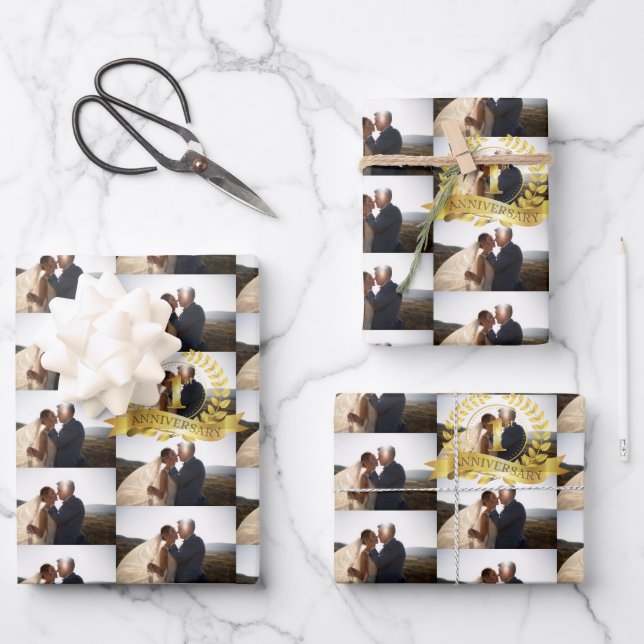 Hoja De Papel De Regalo Personalizar foto Boda de primer aniversario con o (Anverso)