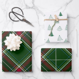 Hoja De Papel De Regalo Personalize Modern Plaid and Trees Christmas 