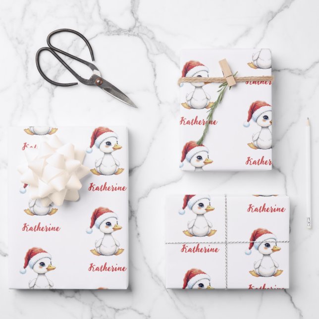 Hoja De Papel De Regalo Personalized Cute Festive Christmas Goose Duck  (Anverso)