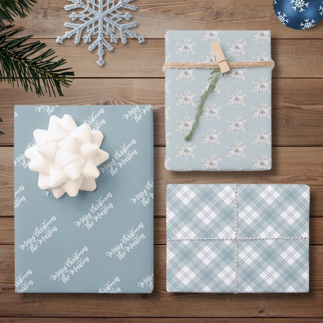 Hoja De Papel De Regalo Personalized Dusty Blue Christmas (Subido por el creador)