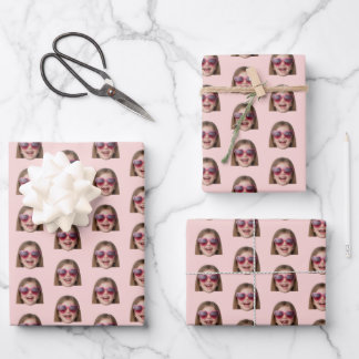 Hoja De Papel De Regalo Personalized Funny Blush Pink Custom Face Photo