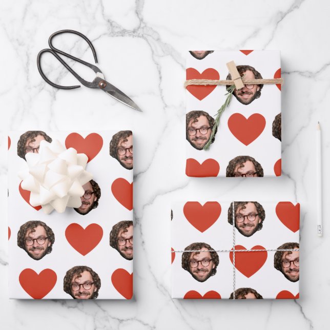 Hoja De Papel De Regalo Personalized Funny Custom Face Photo Love Heart (Anverso)