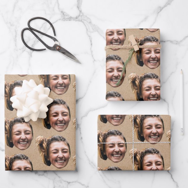 Hoja De Papel De Regalo Personalized Funny Kraft Custom Face Photo Girly (Anverso)