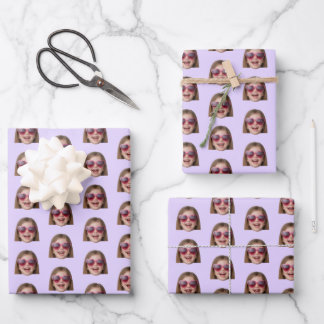 Hoja De Papel De Regalo Personalized Funny Lavender Custom Face Photo