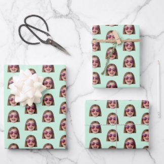 Hoja De Papel De Regalo Personalized Funny Mint Green Custom Face Photo