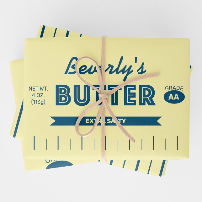 Hoja De Papel De Regalo Personalized Retro Stick of Butter Fun Foodie  (Custom Stick of Butter Wrapping Paper Sheets. Three Styles)