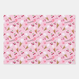 Hoja De Papel De Regalo Personalized Whimsical Cherry Ice Cream Girly Pink