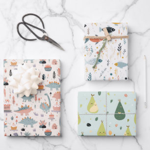 Hoja De Papel De Regalo Pescado, Dinos y Avo