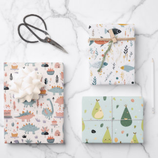 Hoja De Papel De Regalo Pescado, Dinos y Avo