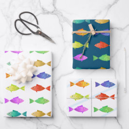 Hoja De Papel De Regalo Pescado marino de colores vivos