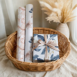 Hoja De Papel De Regalo Pétalos blandos Pastel Floral Azul rosa