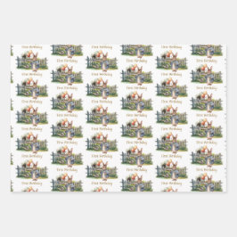 Hoja De Papel De Regalo Peter, globos de conejo, primer cumpleaños