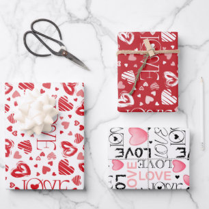 Hoja De Papel De Regalo Petty Cute Red White & Pink Hearts El día de San V