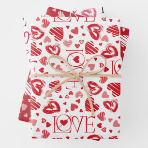 Hoja De Papel De Regalo Petty Cute Red White & Pink Hearts El día de San V