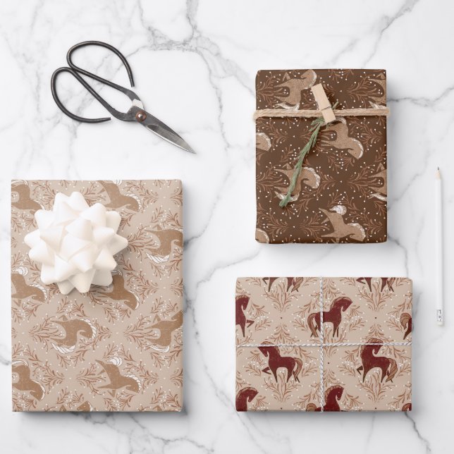 Hoja De Papel De Regalo Pferde mit floral Elementen (Anverso)
