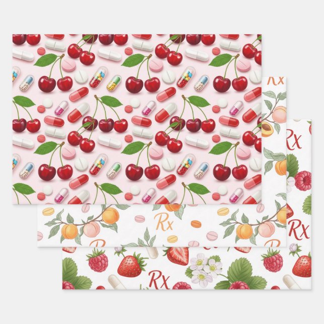 Hoja De Papel De Regalo Pharmacist Cherry Peach Strawberry Wrapping Paper  (Set)