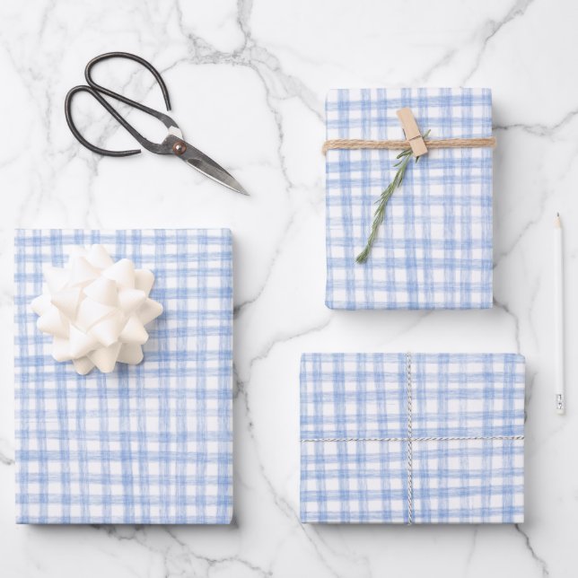 Hoja De Papel De Regalo Picnic Blanco Azul Cute moderno dibujado a mano de (Anverso)