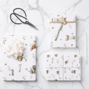 Hoja De Papel De Regalo Picnic de Woodland Baby Shower de animales fores