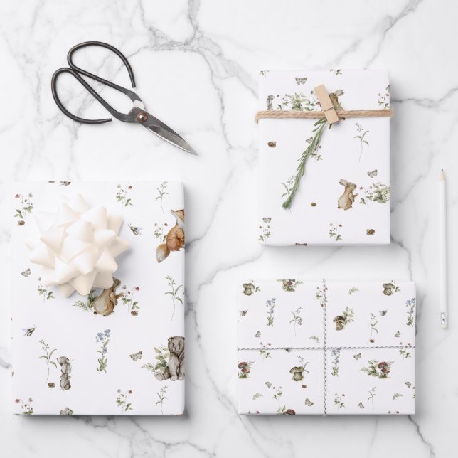 Hoja De Papel De Regalo Picnic de Woodland | Baby Shower de animales fores (Anverso)