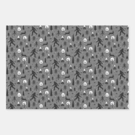 Hoja De Papel De Regalo Pie grande y Jackalope en gris del patrón Woods