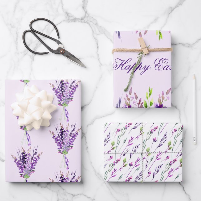 Hoja De Papel De Regalo Piedras de lavanda violeta surtidas (Anverso)