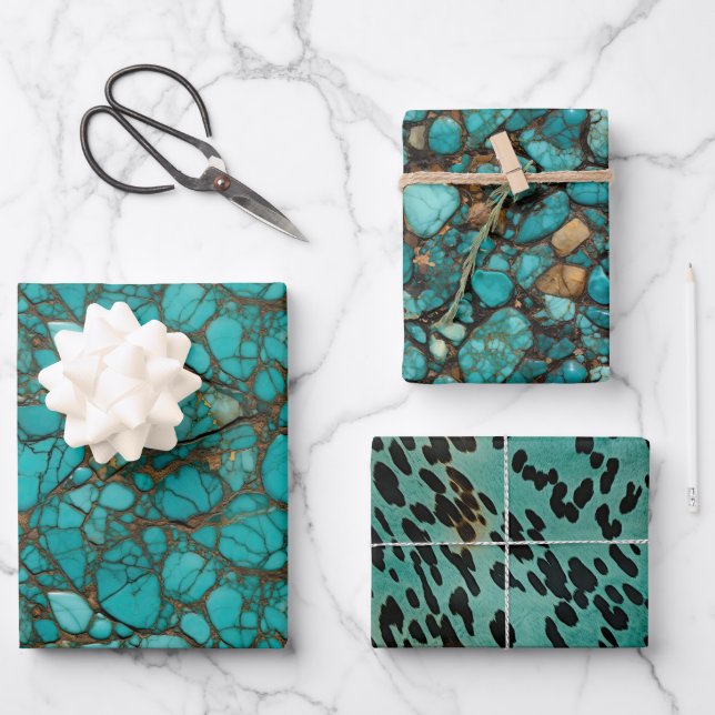 Hoja De Papel De Regalo Piedras turquesas (Anverso)