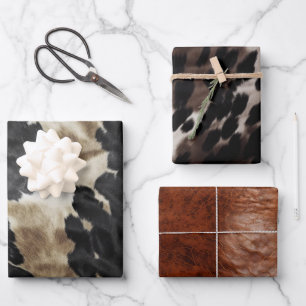 Hoja De Papel De Regalo Piel de vaca Black Champagne Gold Brown