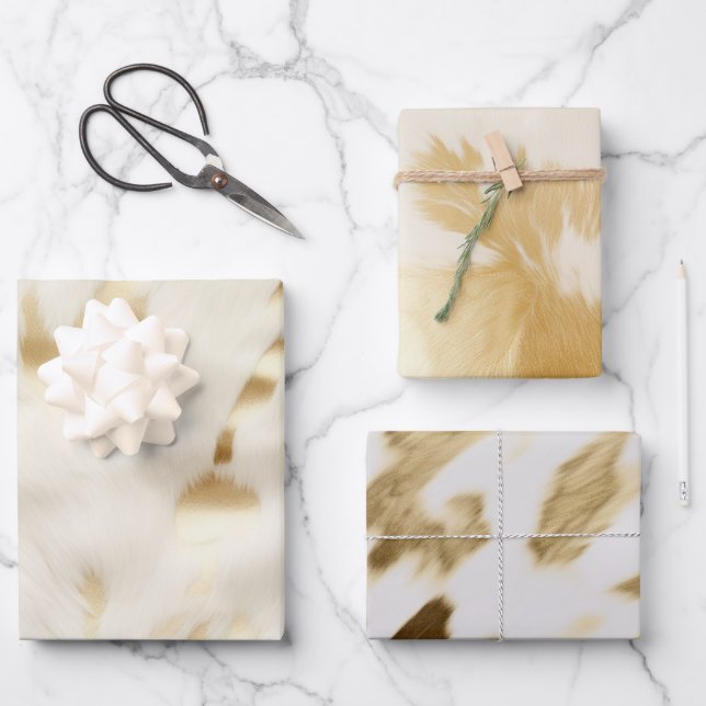 Hoja De Papel De Regalo Piel de vaca Cream Gold (Anverso)