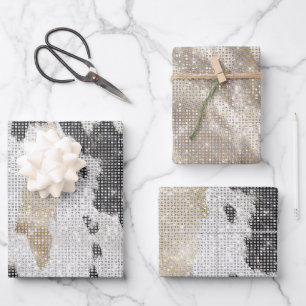 Hoja De Papel De Regalo Piel de vaca de Oro Blanco Negro Novia Sparkle Cum